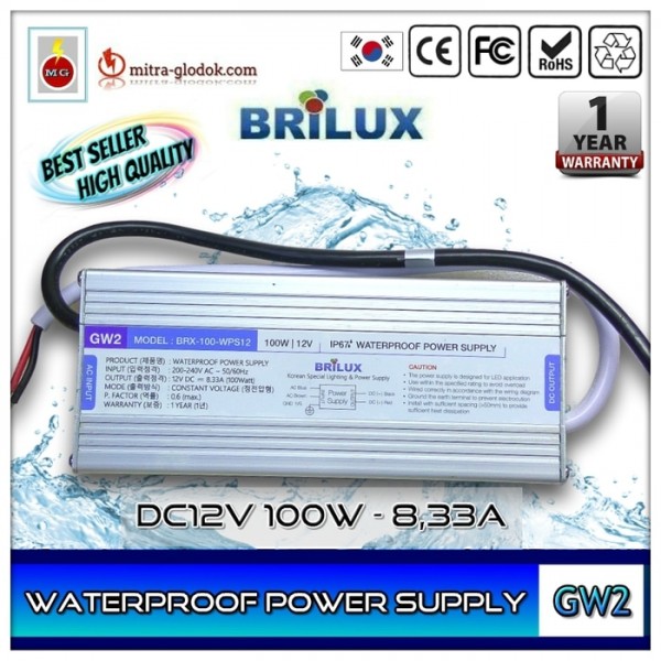 Power Supply Trafo Brilux DC 12V 8.3A | 100W (Waterproof)